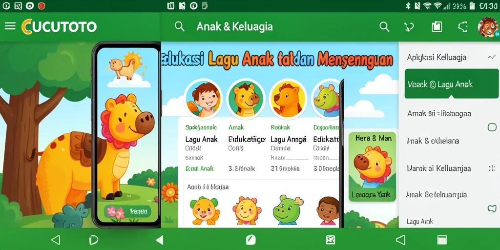 Tampilan antarmuka aplikasi CUCUTOTO dengan lagu anak yang ceria.
